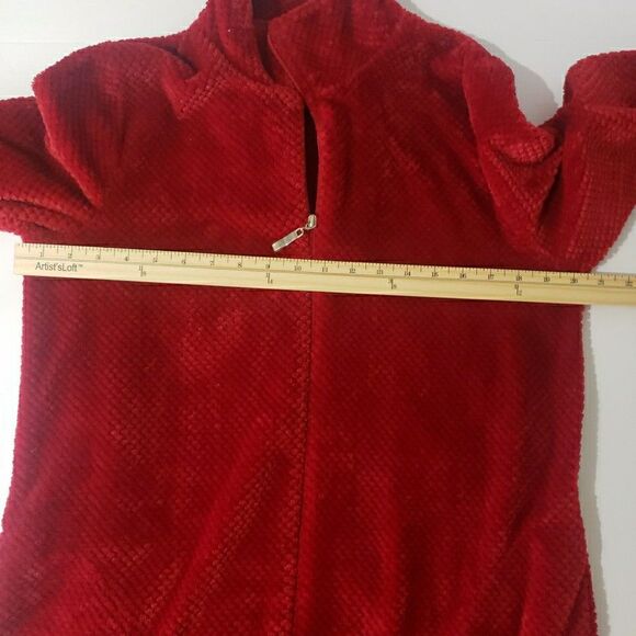 Noire Jasimine Rose Long Robe Long Sleeve Zip Front Pockets Polyester Red Size M - Picture 9 of 9